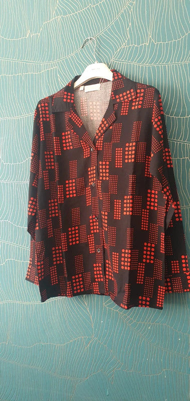 Metro Button-Up in Ruby Noir Linen Pyjama Set
