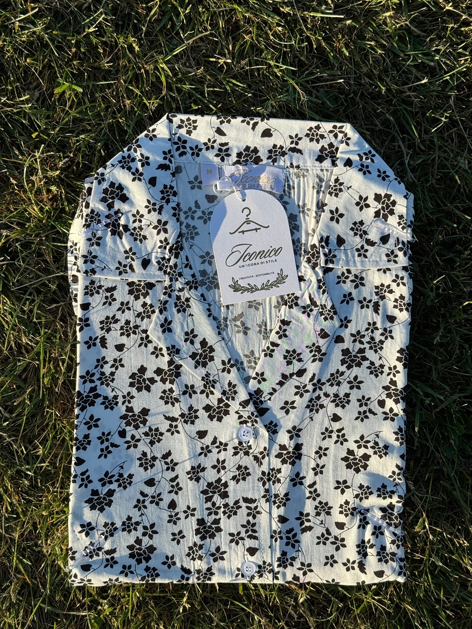 Classic black and white floral linen shirt dress – Iconico Blossom collection