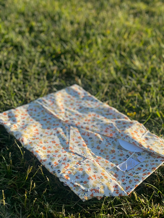 Light and fresh white linen dress with multi-colored flowers – Iconico Meadow by Serene Thread